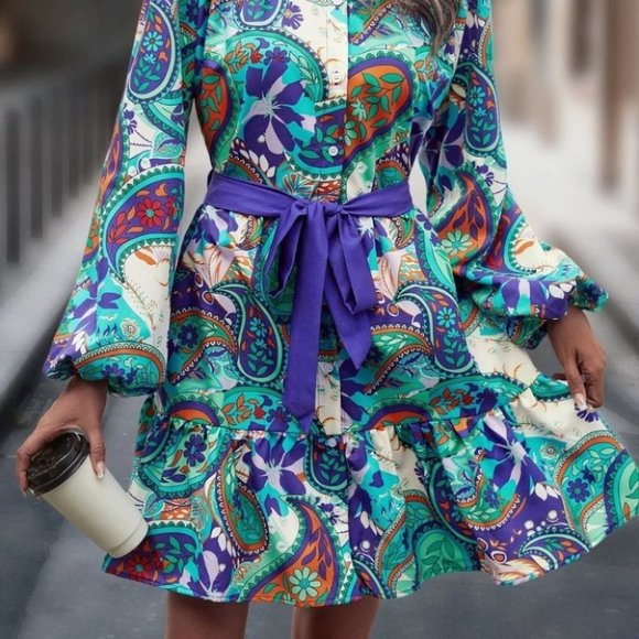 Blue Preppy Womens Paisley Print mini Dress - Picture 4 of 5